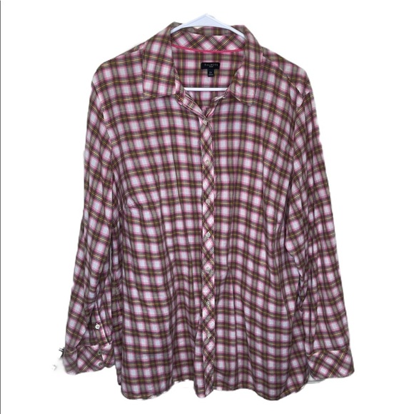 Talbots Plus Pink Plaid Cotton Button Down Blouse 2X - Picture 2 of 15